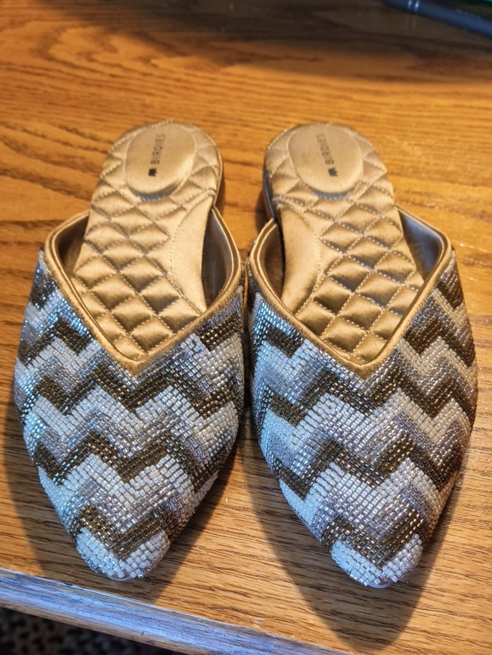 Birdies Swan Pointed Toe Mule - Champagne Chevron Size 6.5